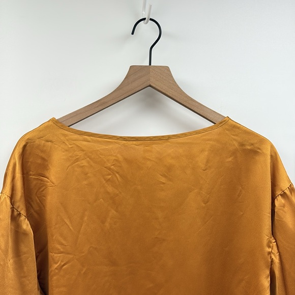 Anthropologie Hutch Satin 3/4 Puff Sleeve Blouse Golden Yellow Medium - Picture 7 of 9